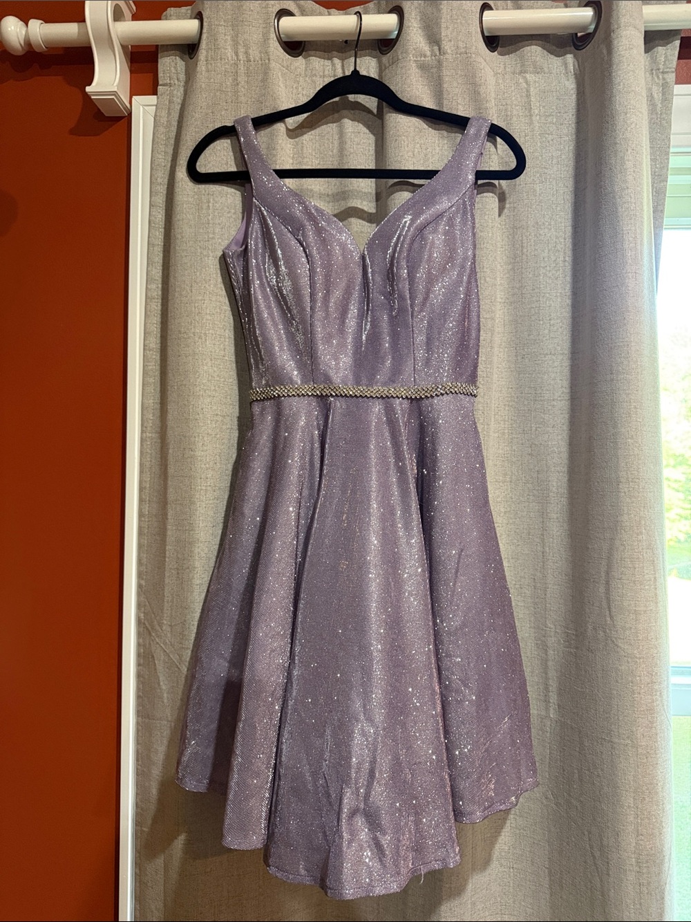 Bliss Lavender Sparkle Dress with Rhinestone Waist